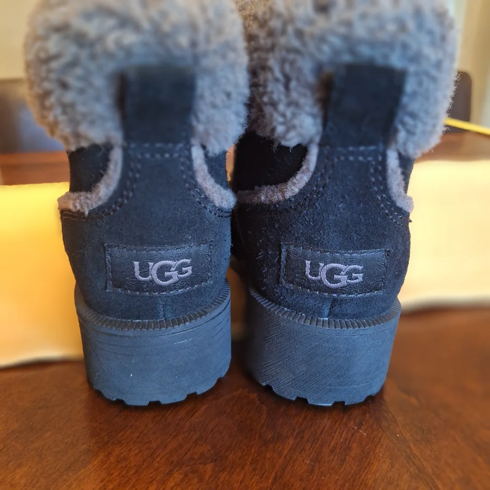 Womens Bodie Ugg Black Suede Fur-Trim Lace-Up Boots Winter Warm 6.5